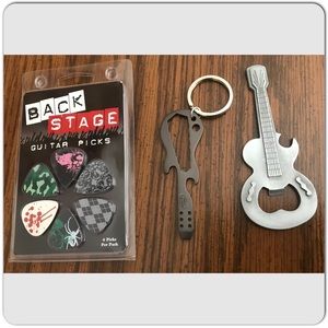 BACKSTAGE GUITAR PICKS, 4 in 1 GUITAR MULTI TOOL & GUITAR CAN/BOOTLE OPENER